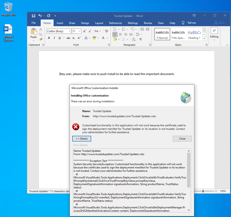 Prompt - Installing office customisation