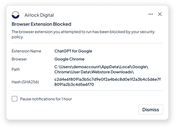 Airlock Digital Browser Extension Block Example ChatGPT on Google Chrome