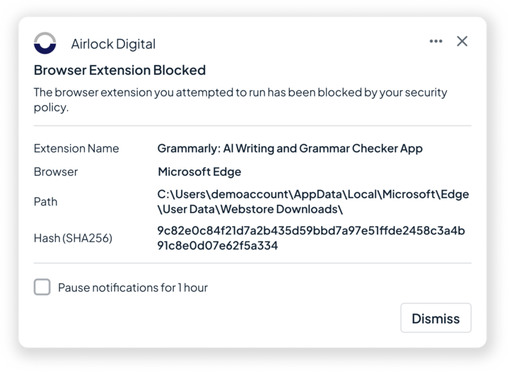 Airlock Digital Browser Extension Block Example Grammarly