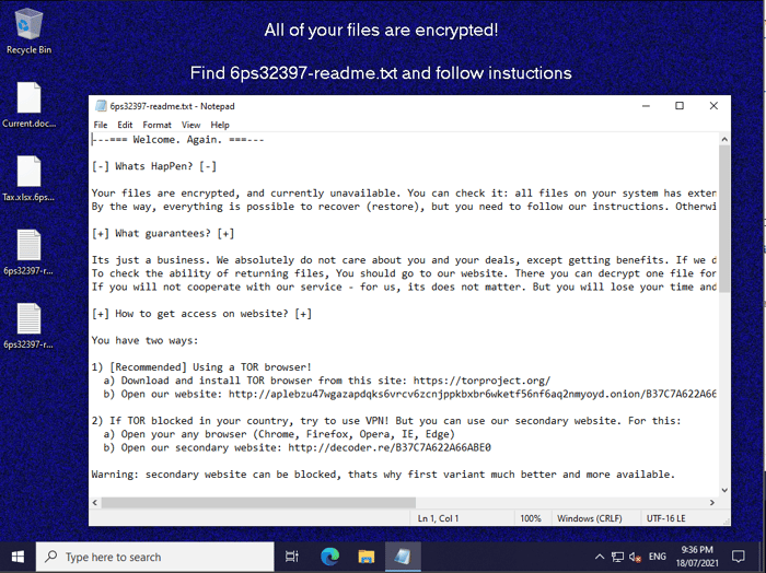 Workstation after being ransomwared by REvil on the Kaseya platform
